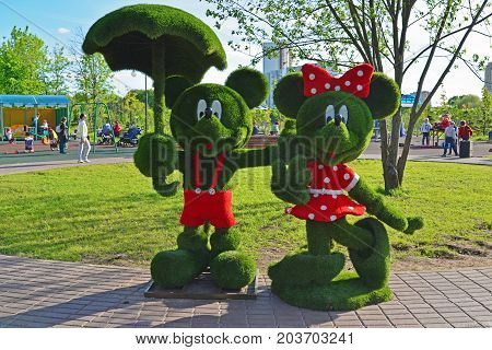 Khimki, Russia - May 30.2017. sculpture of mice in the park Eco shore