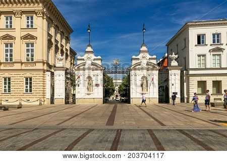 Warsaw, Poland - August 2, 2017: Architecture And People On The Street New World In Warsaw.