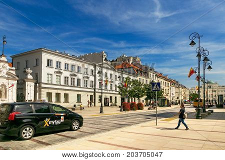 Warsaw, Poland - August 2, 2017: Architecture And People On The Street New World In Warsaw.