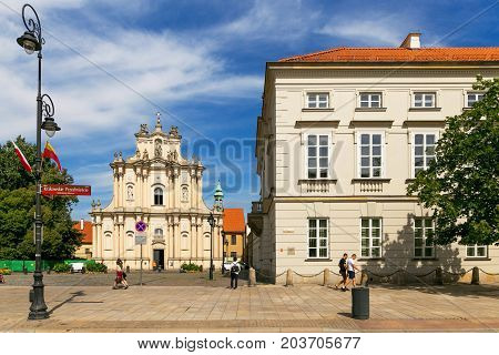 Warsaw, Poland - August 2, 2017: Architecture And People On The Street New World In Warsaw.