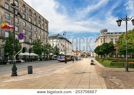 Warsaw, Poland - August 2, 2017: Architecture And People On The Street New World In Warsaw.