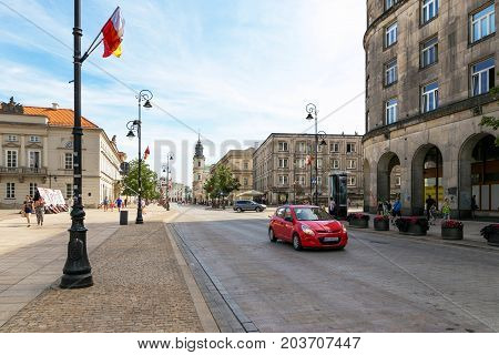 Warsaw, Poland - August 2, 2017: Architecture And People On The Street New World In Warsaw.
