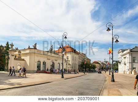 Warsaw, Poland - August 2, 2017: Architecture And People On The Street New World In Warsaw.