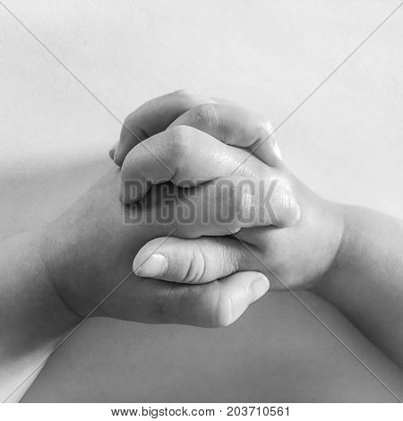 close up photo of praying child hands.