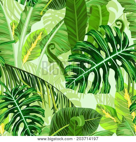Seamless pattern with tropical palm leaves. Vector illustration.