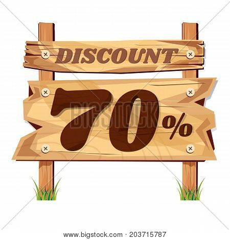 wooden sign board. sale discount 70%. Sale signboard. surface. vector. on white background