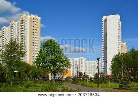 Khimki, Russia - May 30.2017. Eco-friendly Levoberezhny district in city