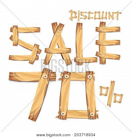 wooden sign board. sale discount 70%. Sale signboard. surface. vector. on white background