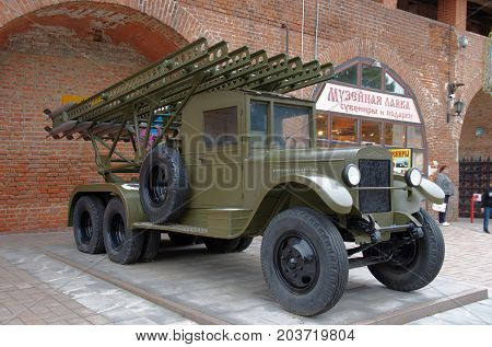 NIZHNY NOVGOROD, RUSSIA - AUGUST 30, 2017: Katyusha rocket launcher in Nizhny Novgorod Kremlin.