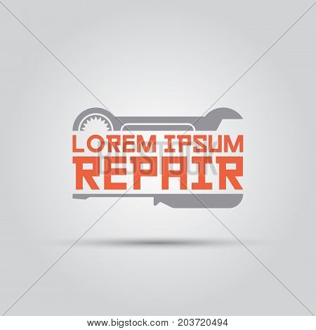 horizontal moiety wrench and screwdriver between which text isolated vector logo template for repair menu or mechanical service company