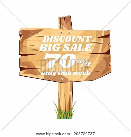 wooden sign board. sale discount 70%. Sale signboard. surface. vector. on white background