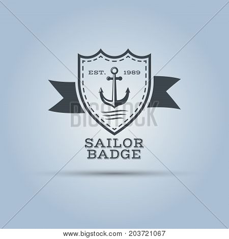 anchor in middle shield with ribbon and text isolated vector label template