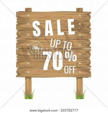 wooden sign board. sale discount 70%. Sale signboard. surface. vector. on white background