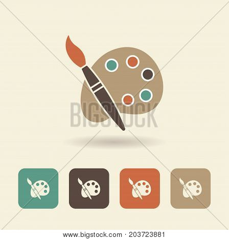 Palette with paints and brush. Vector logo painting