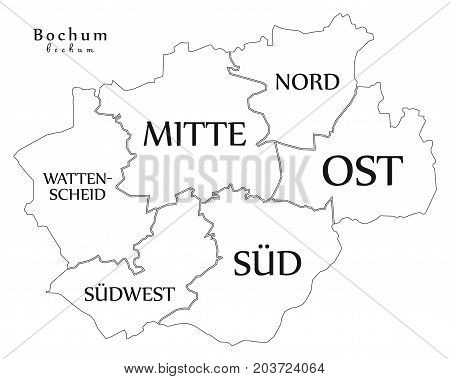 Modern City Map - Bochum City Of Germany With Boroughs And Titles De Outline Map