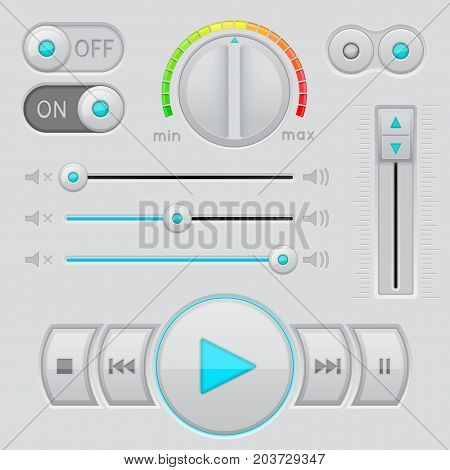User interface buttons with slider bar. Vector 3d illustration