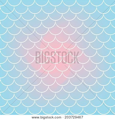 Squama on trendy gradient background. Square backdrop with squama ornament. Bright color transitions. Mermaid tail banner and invitation. Underwater and sea pattern. Warm peachy colors.