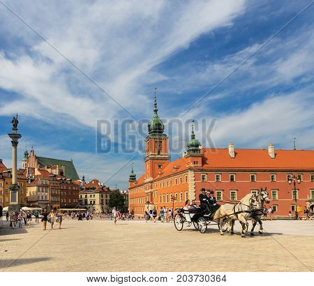 Warsaw, Poland - August 2, 2017: Architecture And People On The Street New World In Warsaw.