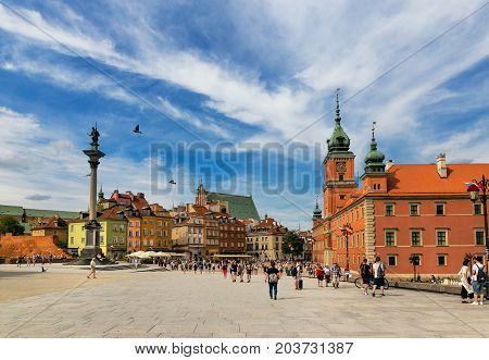 Warsaw, Poland - August 2, 2017: Architecture And People On The Street New World In Warsaw.