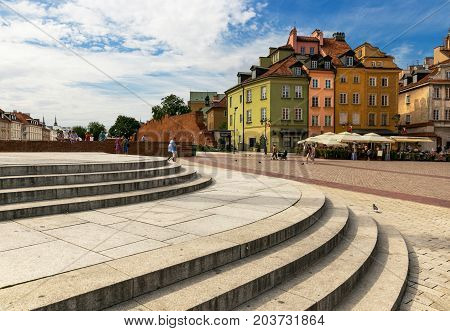 Warsaw, Poland - August 2, 2017: Architecture And People On The Street New World In Warsaw.