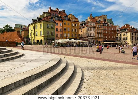 Warsaw, Poland - August 2, 2017: Architecture And People On The Street New World In Warsaw.