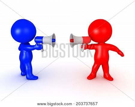 3D illustration depicting the concept of conflicting ideas. Isolated on white.