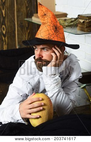 Witcher In Scary Costume Wears Halloween Costume
