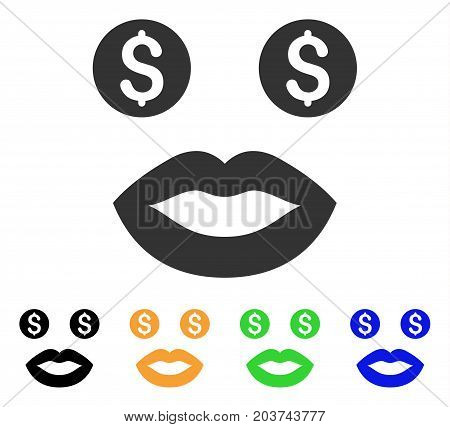 Prostitute Smile icon. Vector illustration style is a flat iconic prostitute smile symbol with black, gray, green, blue, yellow color variants. Designed for web and software interfaces.