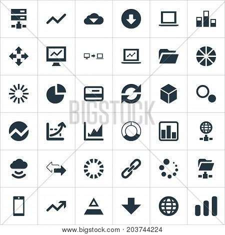 Elements Data, Statistics, Digital Documnet And Other Synonyms Section, Wireless And Download.  Vector Illustration Set Of Simple Business Icons.