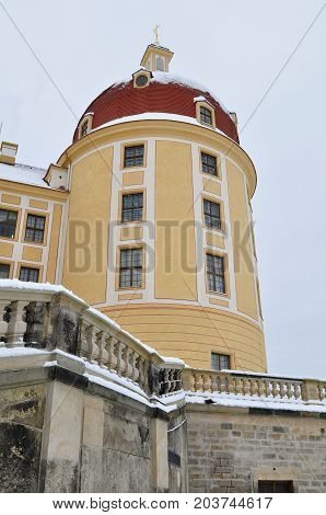 garden of Moritzburg castle in winter in Germany