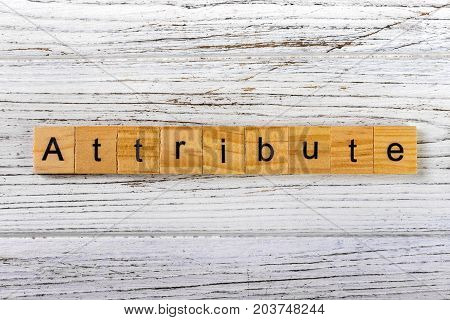 ATTRIBUTE word made with wooden blocks concept