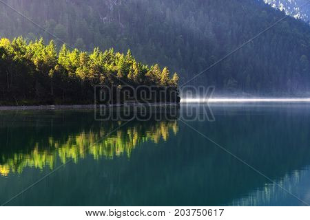 Autumn Season Theme. Detail Of Coloured Forest. Plansee, Tyrol, Austria.