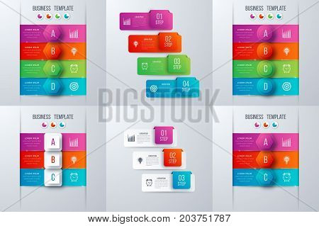Set with infographics. Data and information visualization. Template. Stock vector. Dynamic infographics stylish geometric. element for design business invitations, gift cards, flyers and brochures