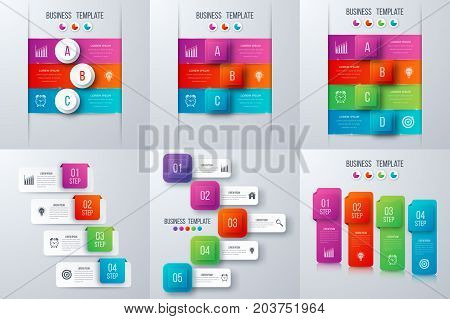 Set with infographics. Data and information visualization. Template. Stock vector. Dynamic infographics stylish geometric. element for design business invitations, gift cards, flyers and brochures