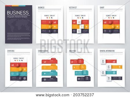 Set with infographics. Data and information visualization. Template. Stock vector. Dynamic infographics stylish geometric. element for design business invitations, gift cards, flyers and brochures