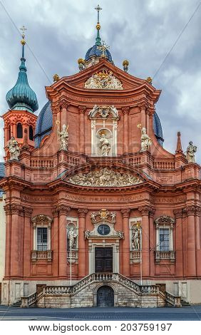 Baroque facade of Neumunster church Wurzburg Germany