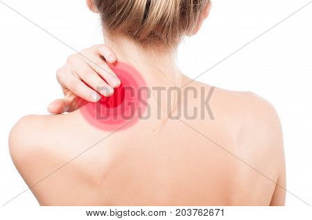 Woman Has Neck Pain. Woman Suffering From Neckache