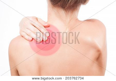 Woman Has Neck Pain. Woman Suffering From Neckache