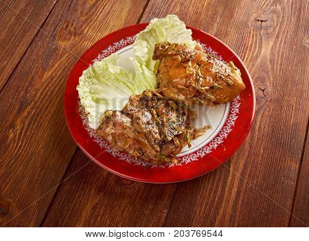 Pintade rotie - Chicken with spice , close up