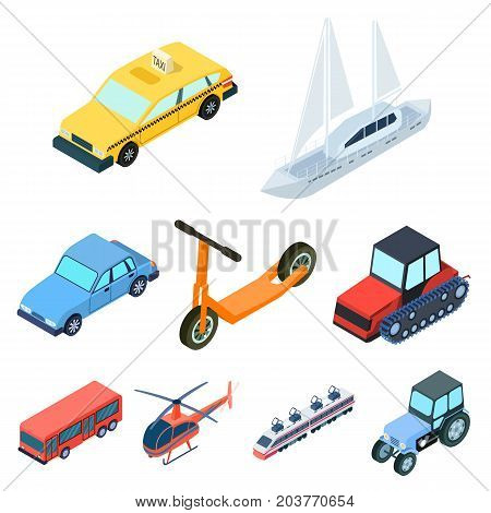 Land, water, air transport. Machines that people use.Transportation icon in set collection on cartoon isometric style vector symbol stock web illustration.