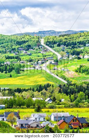Les Eboulements, Charlevoix, Quebec, Canada Cityscape Or Skyline With Main Highway Steep Curvy Road