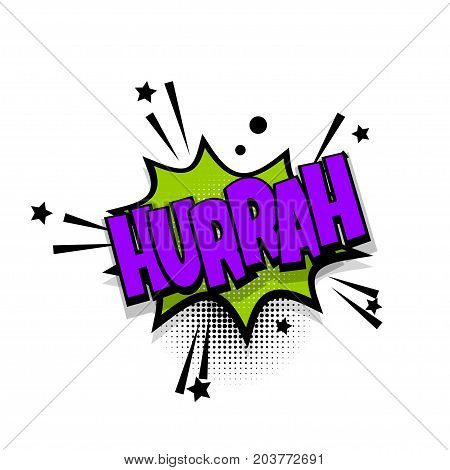 hurrah, win, winner lettering. Comics book balloon. Bubble icon speech phrase. Cartoon font label tag expression. Comic text sound effects. Sounds vector illustration.