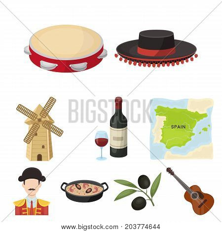 A set of pictures about Spain. Sights of Spain, gypsies, guitar, dances.Spain country icon in set collection on cartoon style vector symbol stock web illustration.