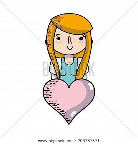 girl with hairstyle deasign and heart icon vector illustration