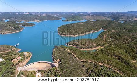 Aerial. Photo from the sky, the dams filled with water Odiaxere. Bravura Portimao