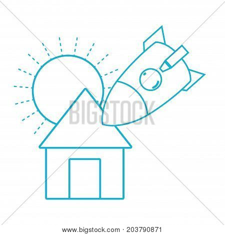 line sun and rocket crashed with the roof house vector illustration