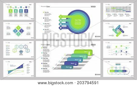 Option and process diagram set can be used for workflow layout, annual report, presentation. Business strategy concept with timing and date, option, process, donut, scatter plot charts