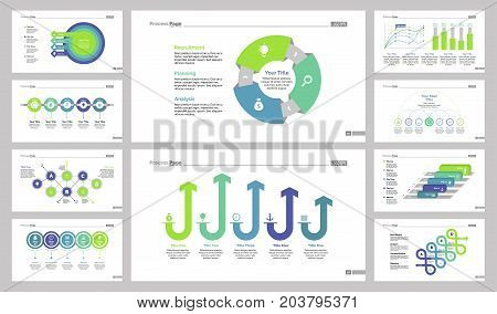 Various type diagram design set can be used for workflow layout, annual report, presentation. Management concept. Donut, process, organizational, arrow, scatter plot, bar, loop, timing and date charts