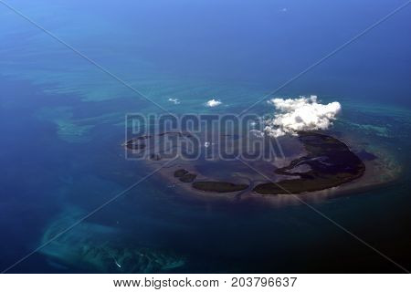image took from airplane of sand bar out site Florida state