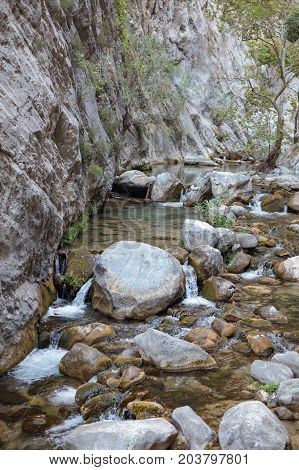 Vertical shot of mountain river in Sapadere canyon of Turkey